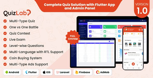 Aplicativos Flutter - Plataforma de questionário com aplicativo Flutter e painel de administração